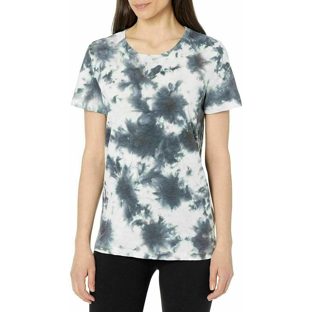Danskin Women's Tie Dye Print Short Sleeve Scoop Neck T-Shirt Top Black M, NWT